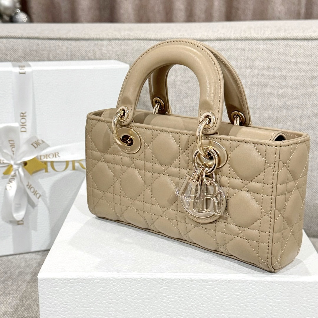 DIOR Small Lady D-Joy Bag Biscuit Cannage Lambskin Gold Hardware