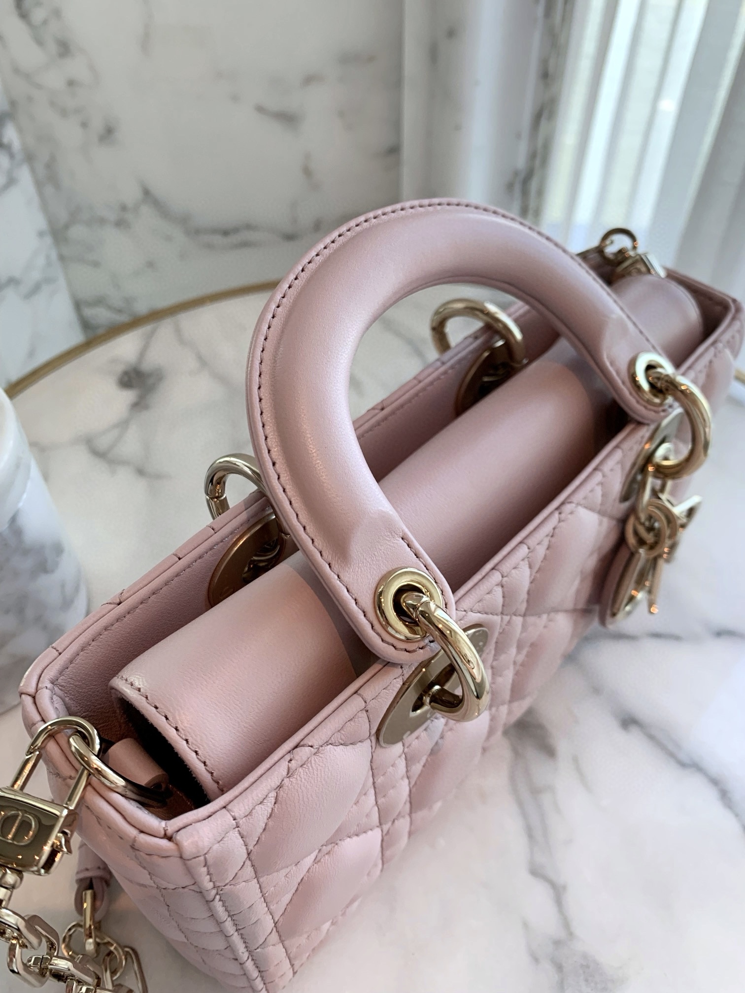 DIOR Small Lady D-Joy Bag Pale Pink Cannage Lambskin Gold Hardware