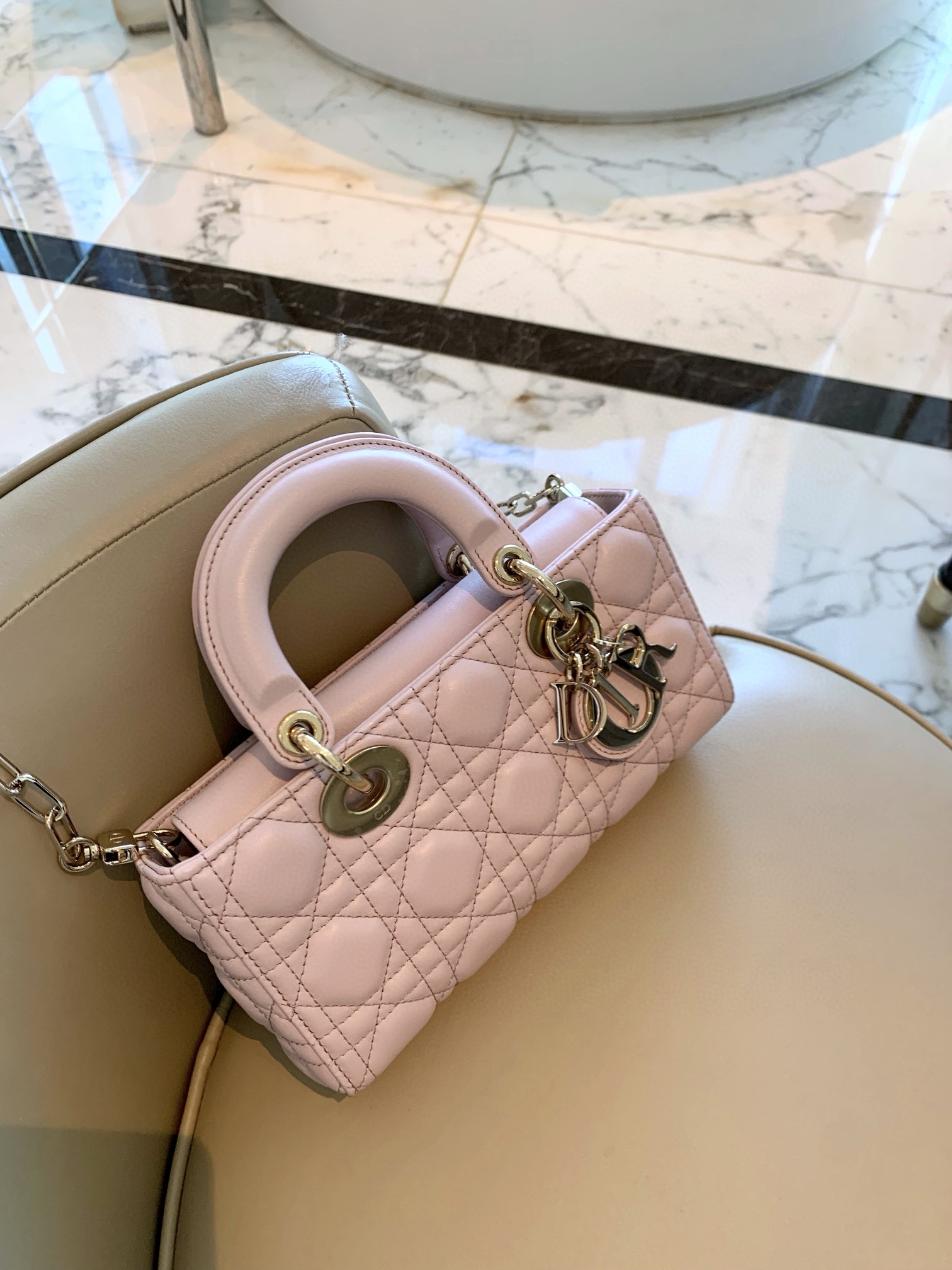 DIOR Small Lady D-Joy Bag Pale Pink Cannage Lambskin Gold Hardware