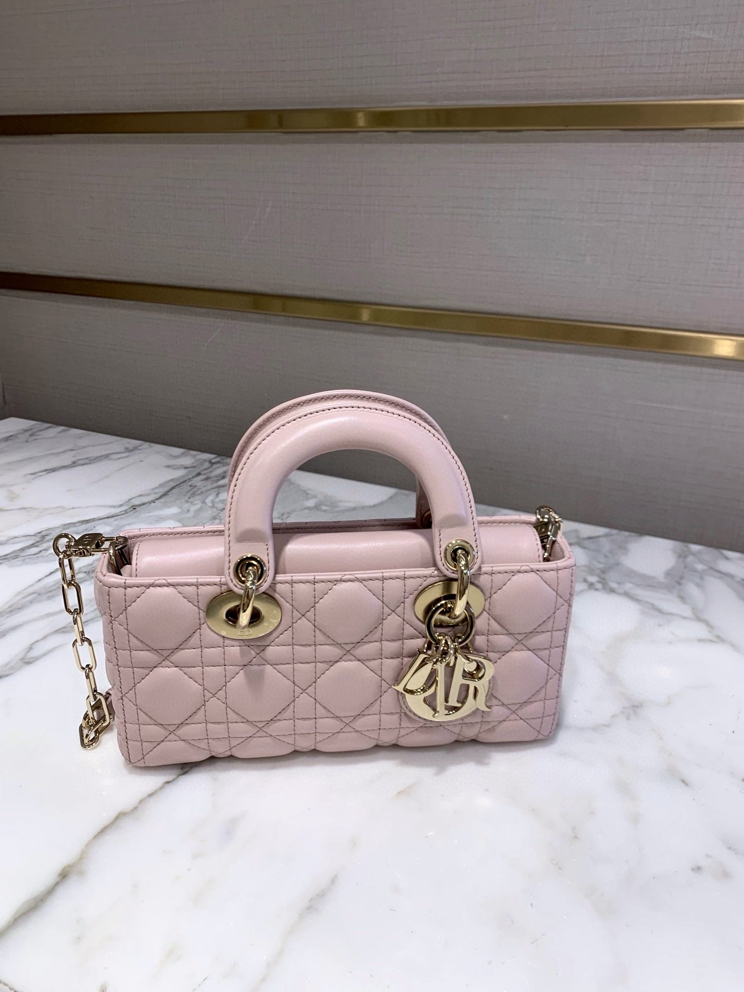 DIOR Small Lady D-Joy Bag Pale Pink Cannage Lambskin Gold Hardware