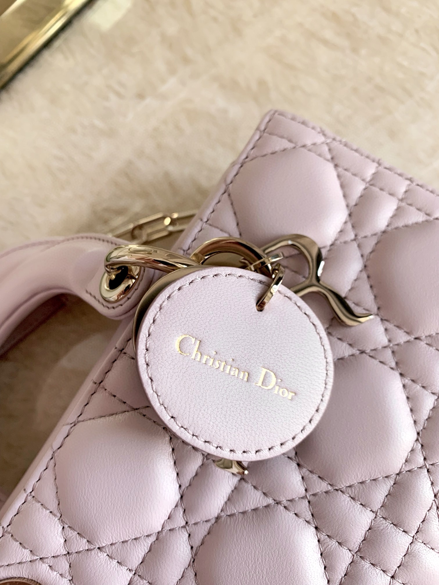 DIOR Small Lady D-Joy Bag Pale Pink Cannage Lambskin Gold Hardware