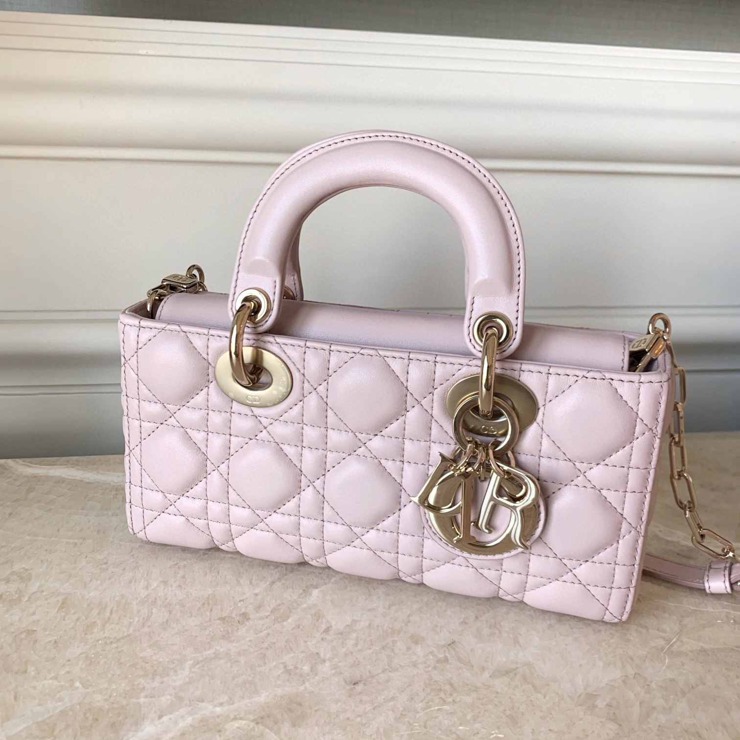 DIOR Small Lady D-Joy Bag Pale Pink Cannage Lambskin Gold Hardware