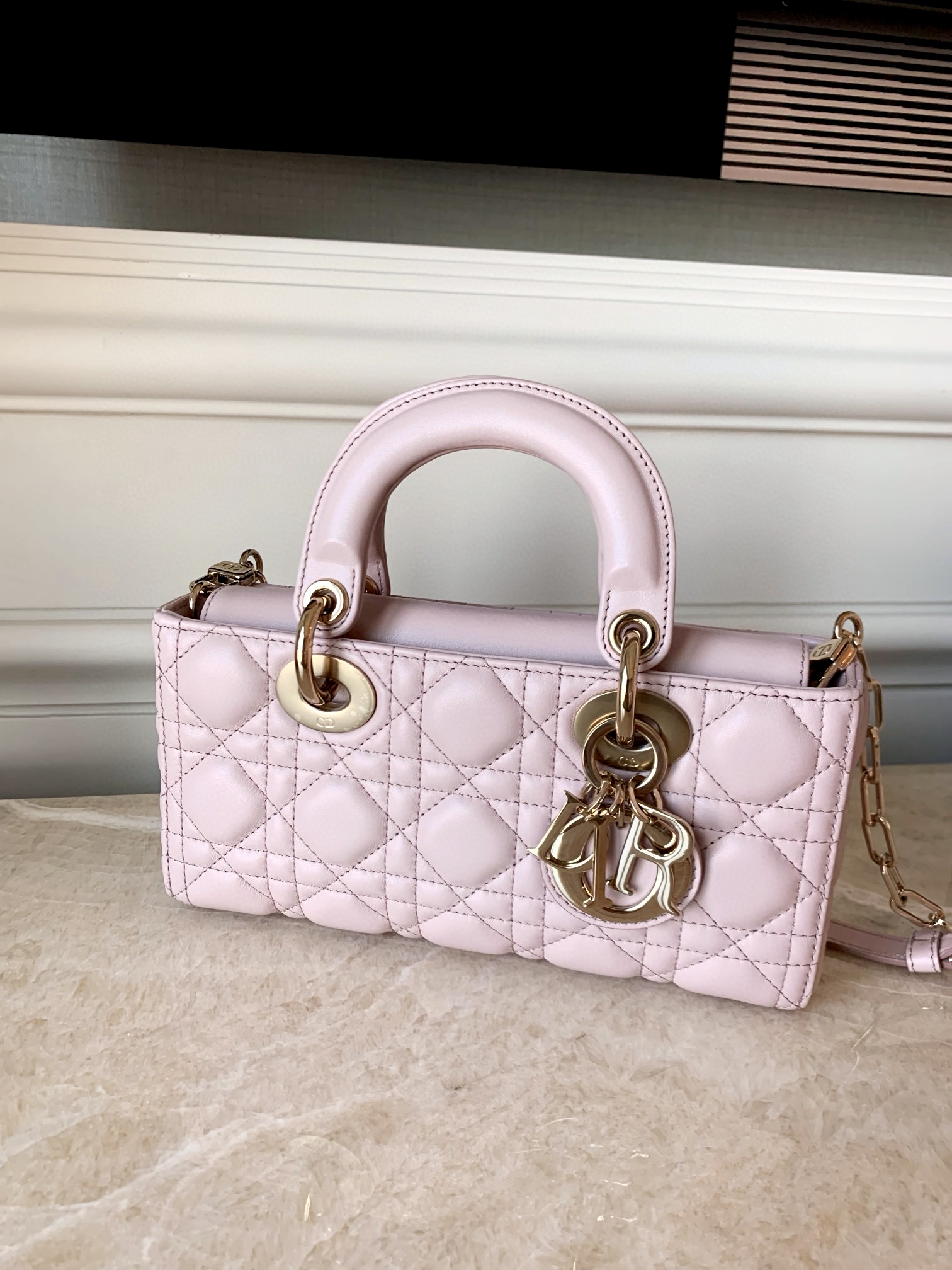 DIOR Small Lady D-Joy Bag Pale Pink Cannage Lambskin Gold Hardware