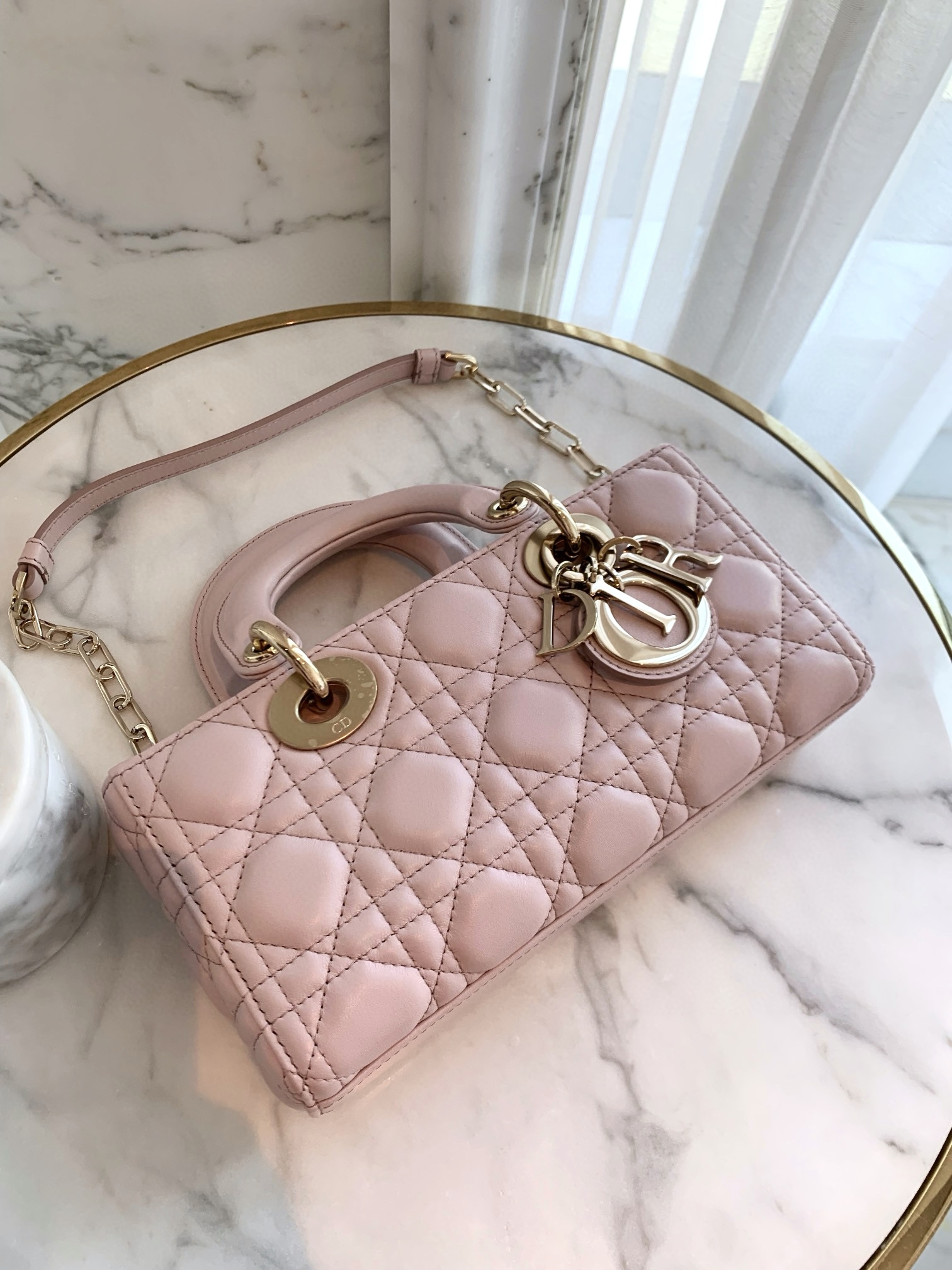 DIOR Small Lady D-Joy Bag Pale Pink Cannage Lambskin Gold Hardware