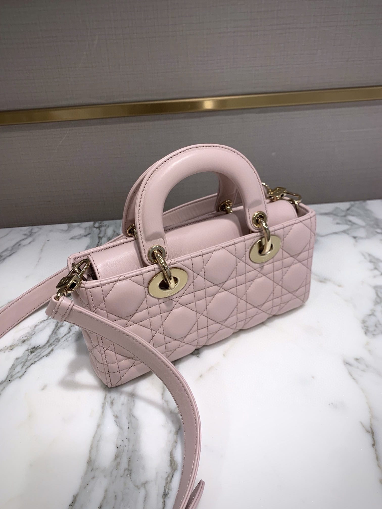 DIOR Small Lady D-Joy Bag Pale Pink Cannage Lambskin Gold Hardware