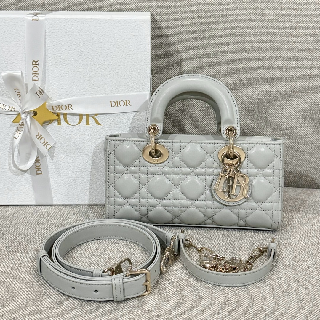 DIOR Small Lady D-Joy Bag  Cloud Gray Cannage Lambskin Gold Hardware