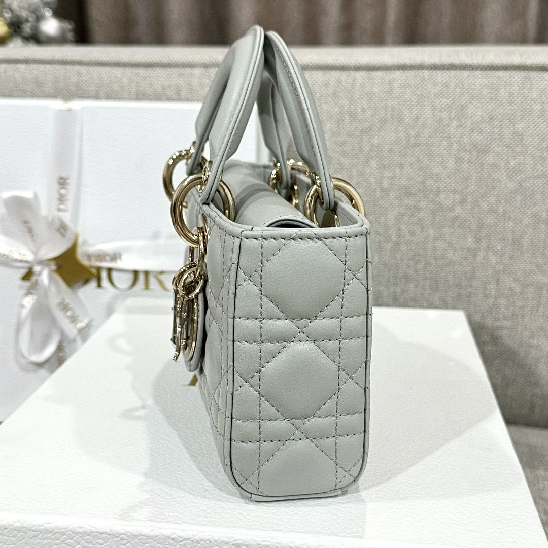 DIOR Small Lady D-Joy Bag  Cloud Gray Cannage Lambskin Gold Hardware