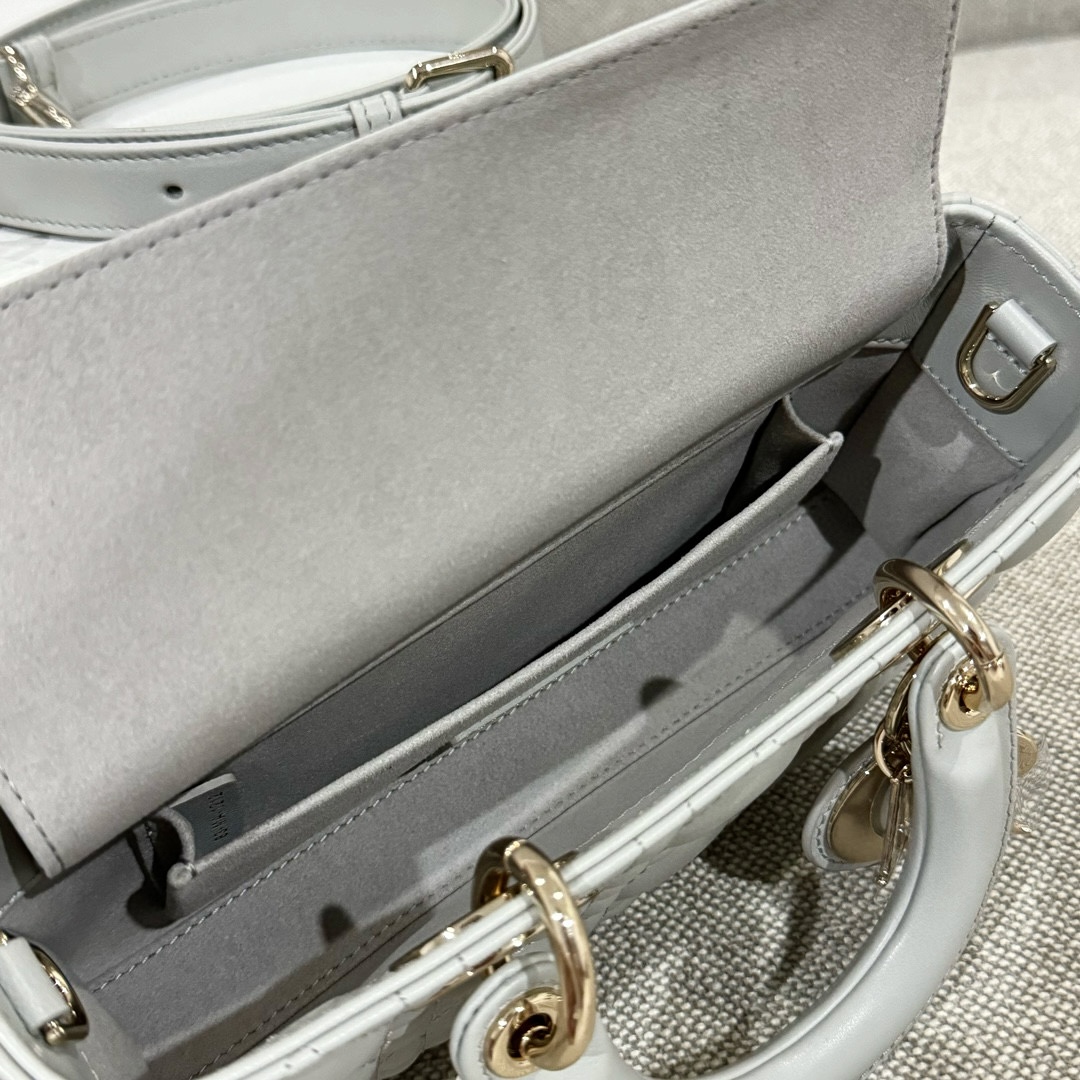 DIOR Small Lady D-Joy Bag  Cloud Gray Cannage Lambskin Gold Hardware