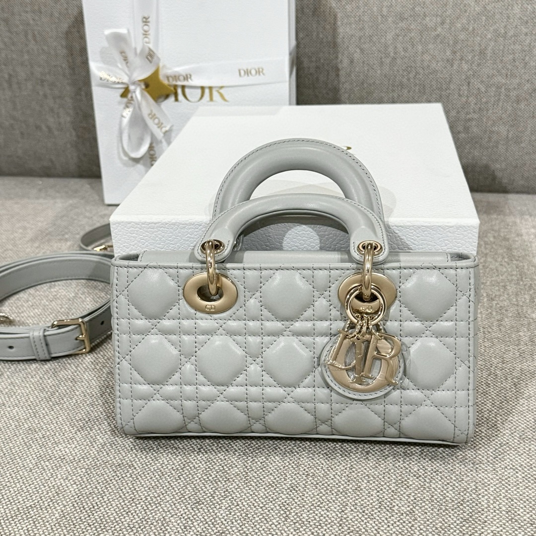 DIOR Small Lady D-Joy Bag  Cloud Gray Cannage Lambskin Gold Hardware