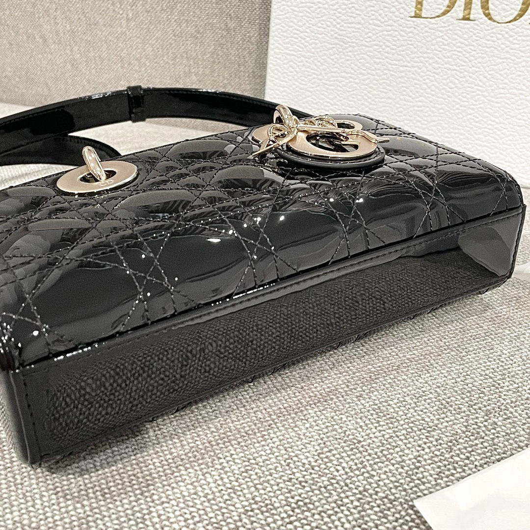 DIOR Small Lady D-Joy Bag Black Patent Cannage Calfskin Gold Hardware