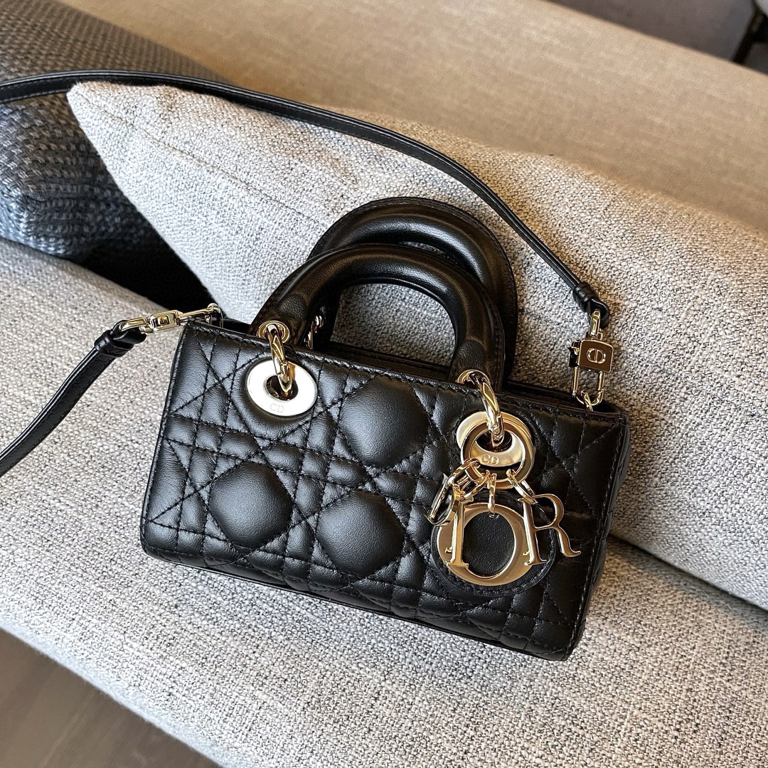 DIOR Lady D-Joy Micro Bag Black Cannage Lambskin Gold Hardware