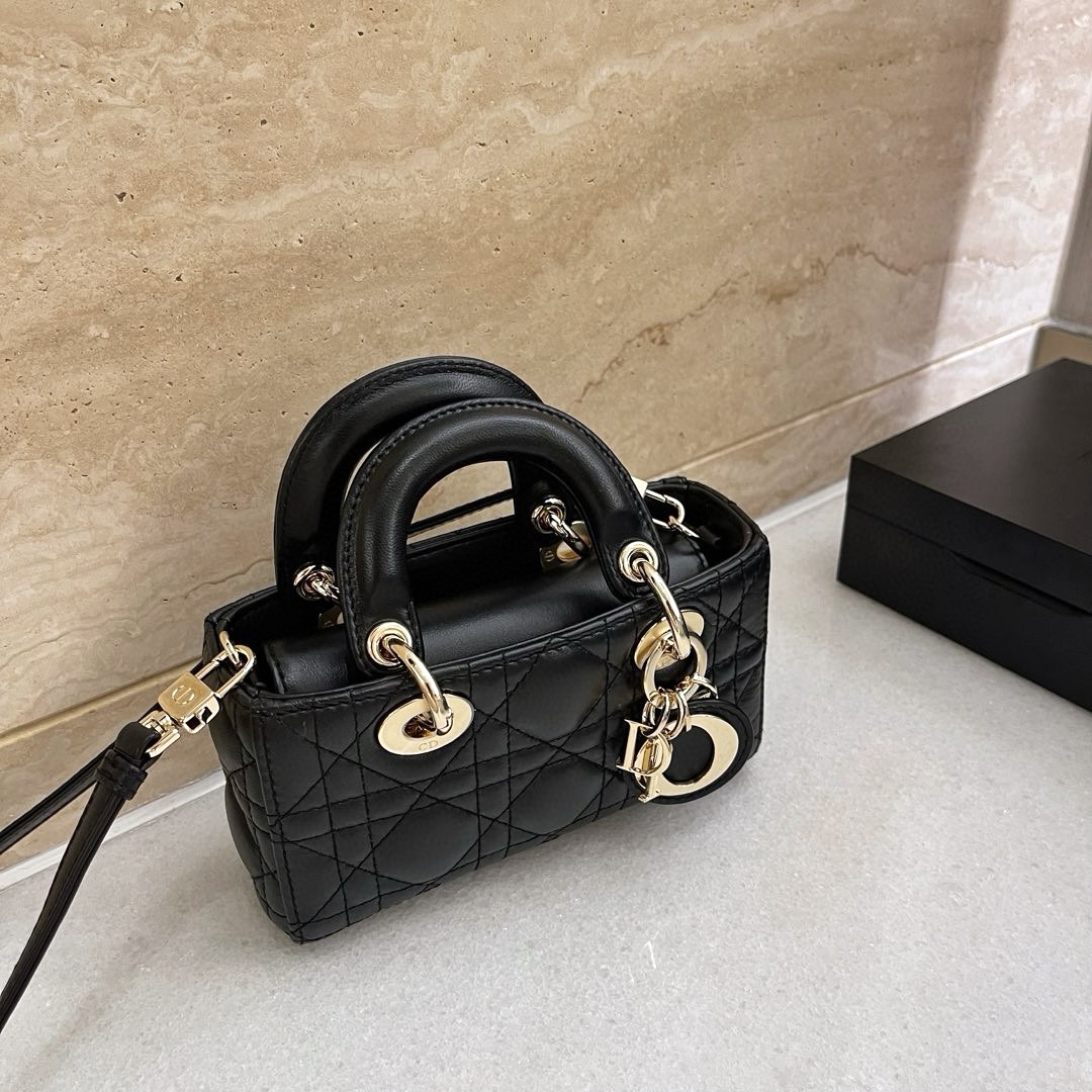 DIOR Lady D-Joy Micro Bag Black Cannage Lambskin Gold Hardware