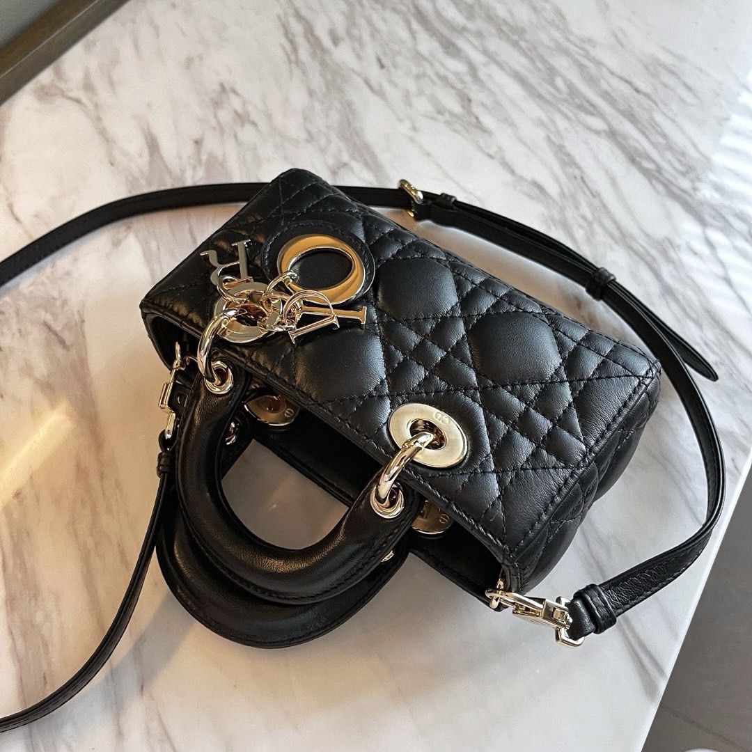 DIOR Lady D-Joy Micro Bag Black Cannage Lambskin Gold Hardware