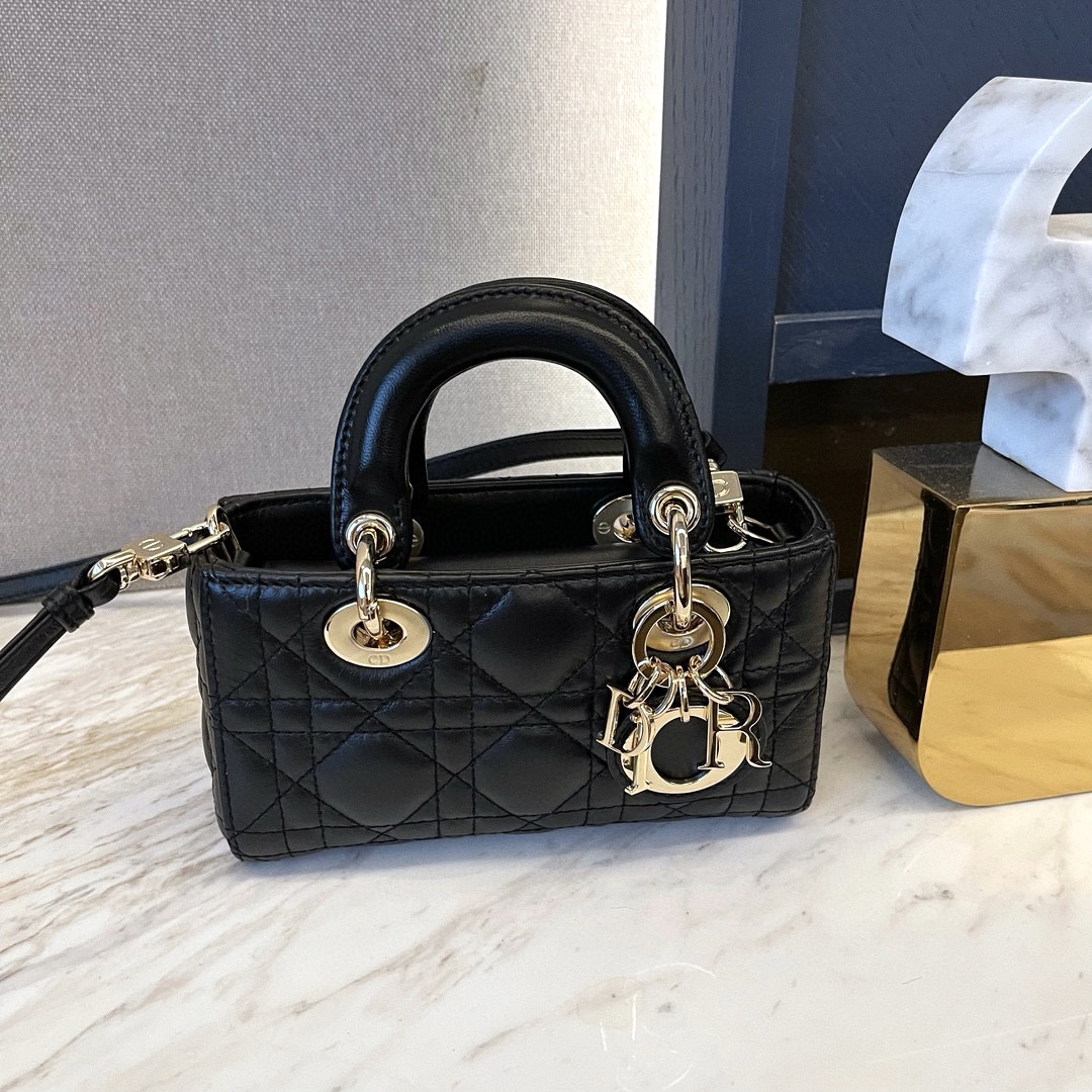 DIOR Lady D-Joy Micro Bag Black Cannage Lambskin Gold Hardware