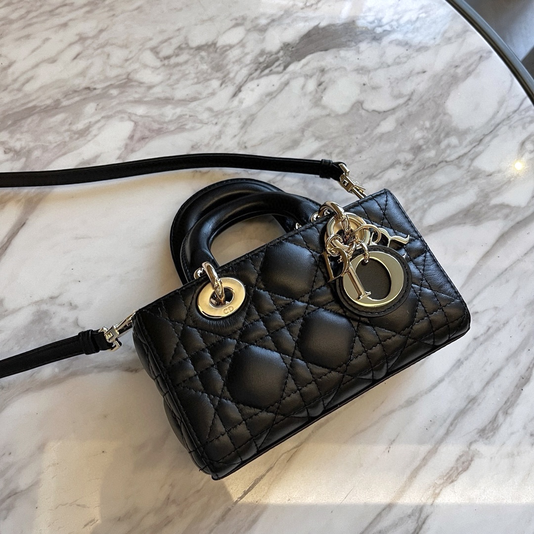 DIOR Lady D-Joy Micro Bag Black Cannage Lambskin Gold Hardware