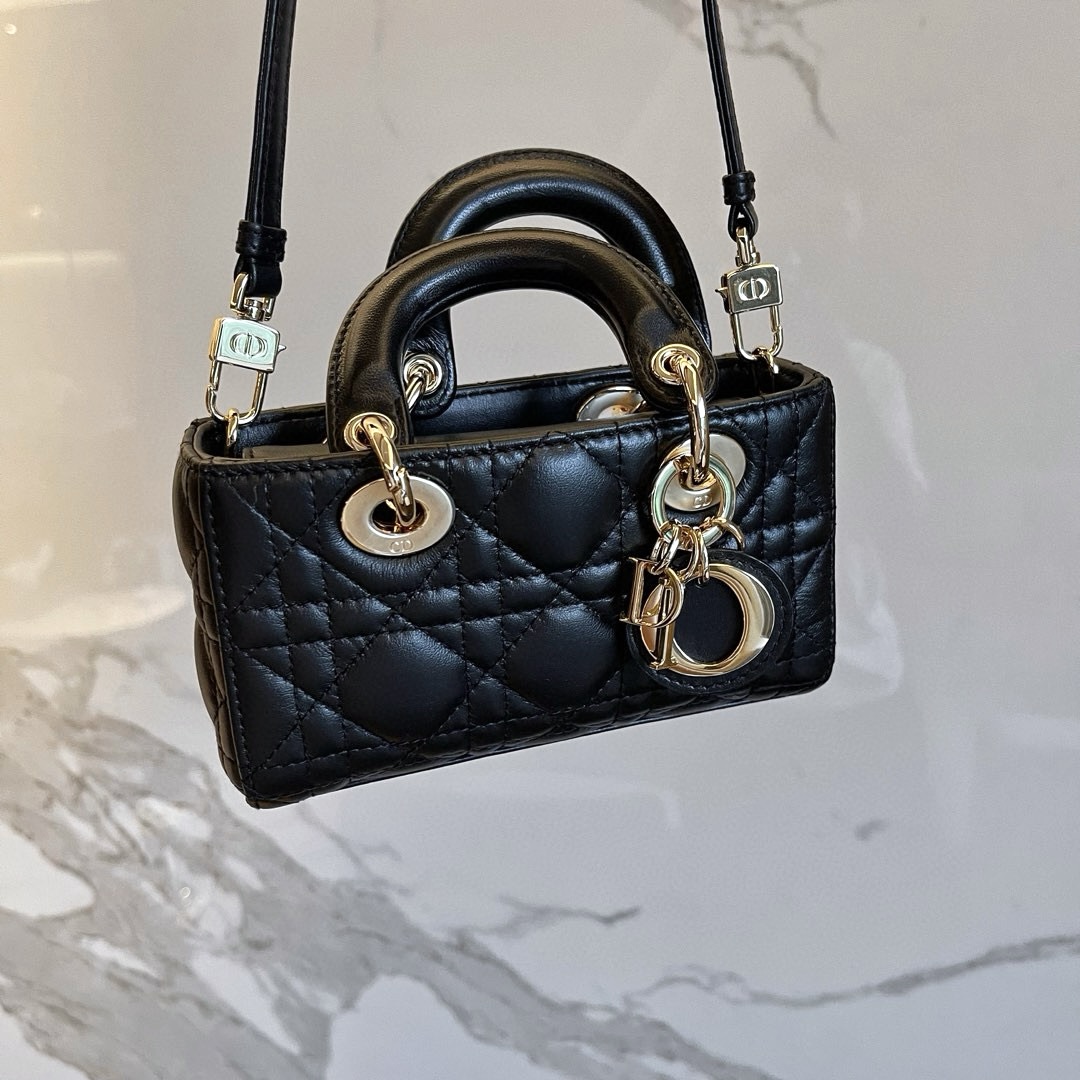 DIOR Lady D-Joy Micro Bag Black Cannage Lambskin Gold Hardware