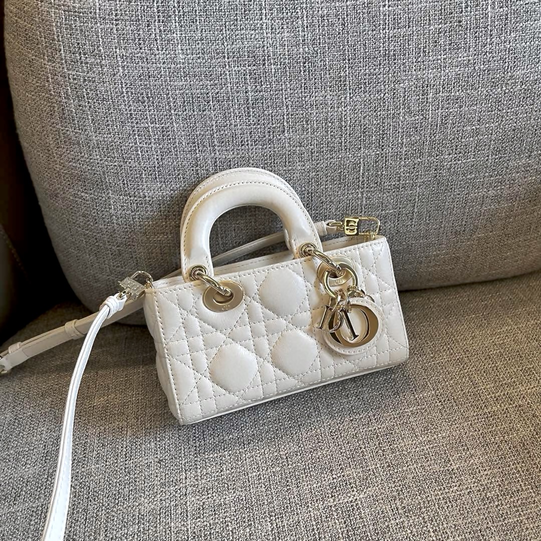 DIOR Lady D-Joy Micro Bag Latte Cannage Lambskin Gold Hardware