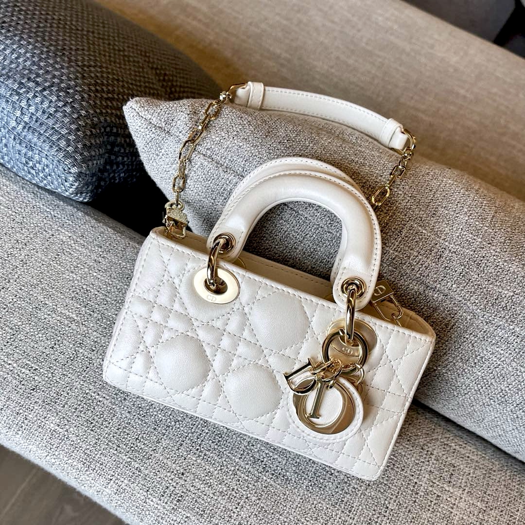 DIOR Lady D-Joy Micro Bag Latte Cannage Lambskin Gold Hardware