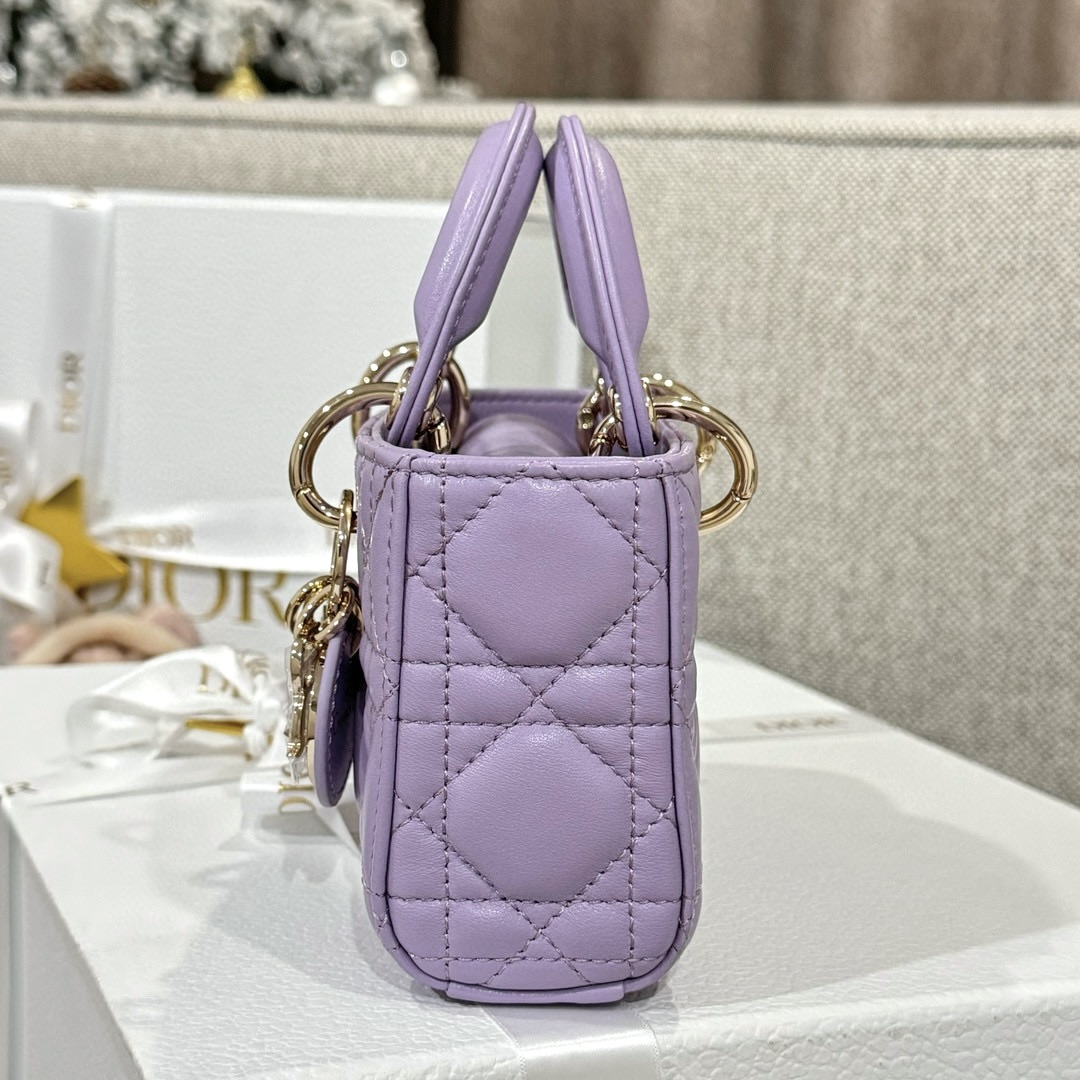 DIOR Lady D-Joy Micro Bag Lilac Cannage Lambskin Gold Hardware