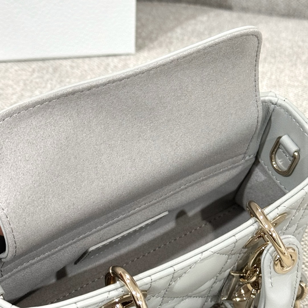 DIOR Lady D-Joy Micro Bag Cloud Gray Cannage Lambskin Gold Hardware