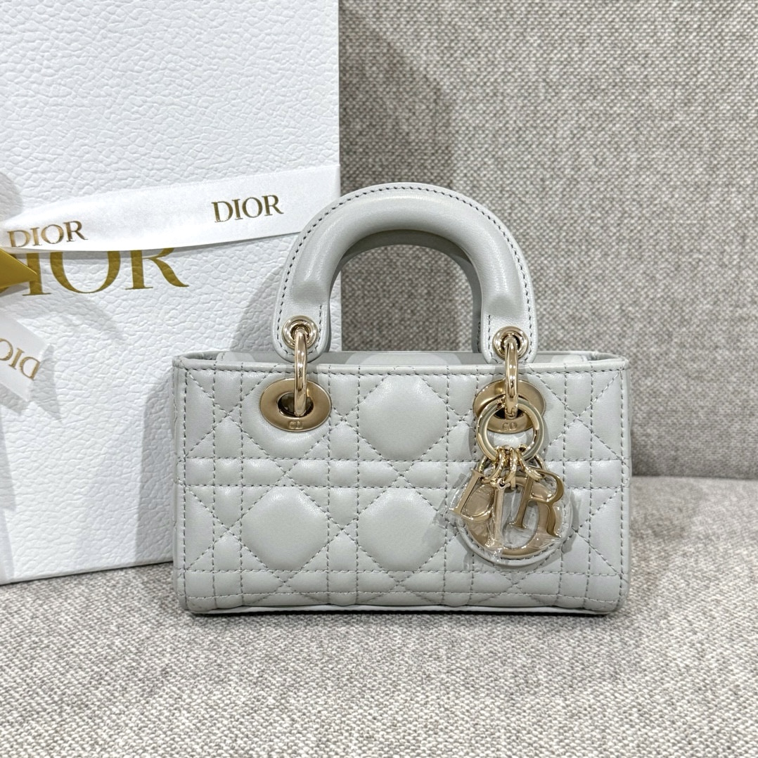 DIOR Lady D-Joy Micro Bag Cloud Gray Cannage Lambskin Gold Hardware