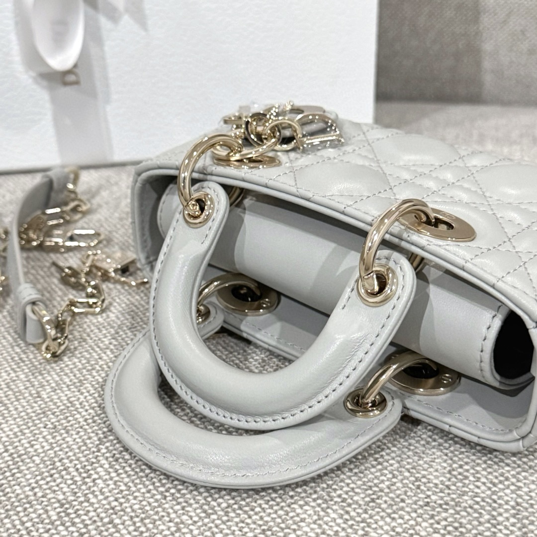 DIOR Lady D-Joy Micro Bag Cloud Gray Cannage Lambskin Gold Hardware