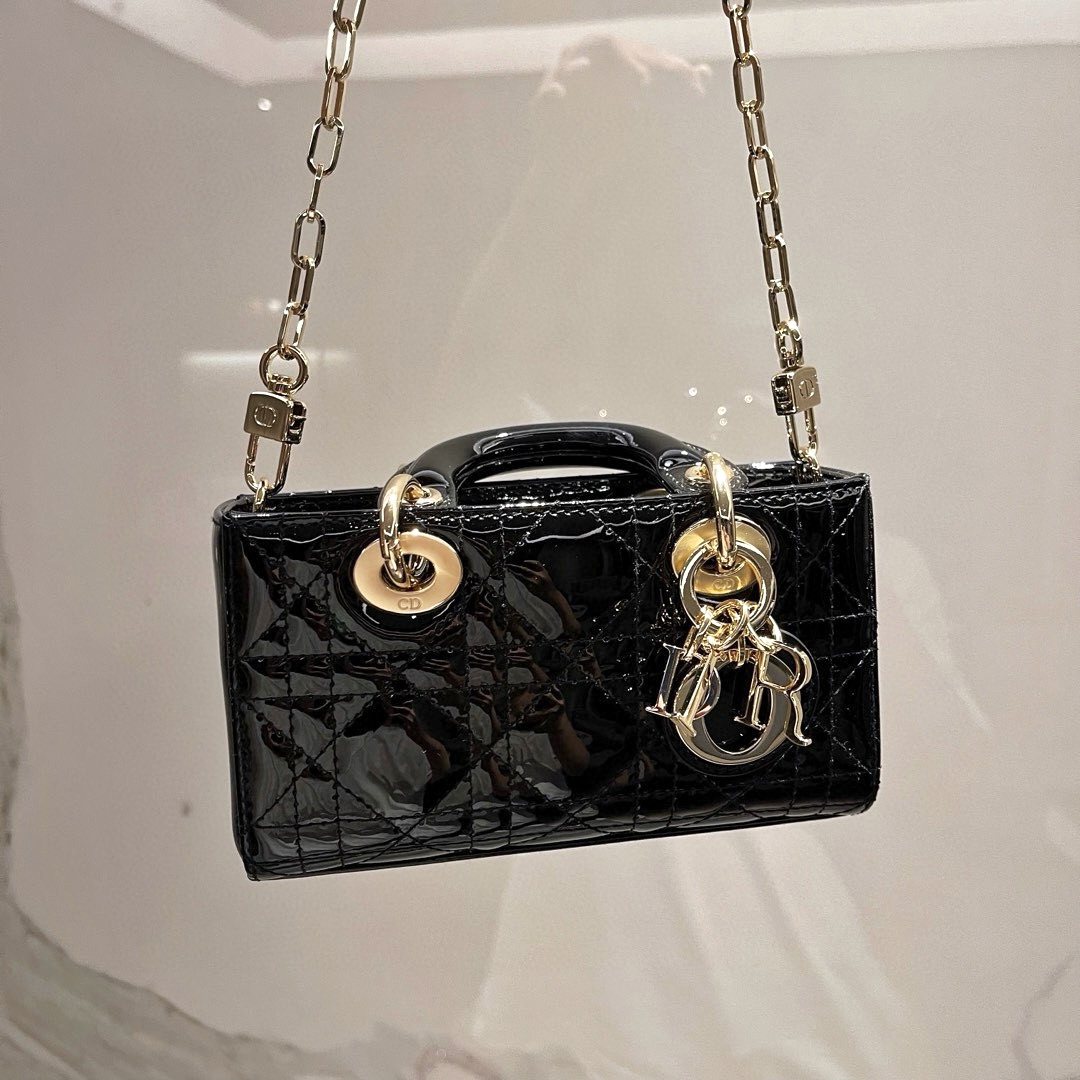 DIOR Lady D-Joy Micro Bag Black Patent Cannage Calfskin Gold Hardware