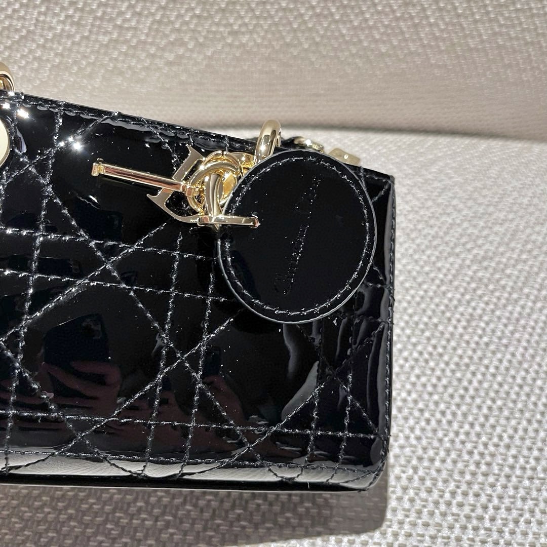 DIOR Lady D-Joy Micro Bag Black Patent Cannage Calfskin Gold Hardware