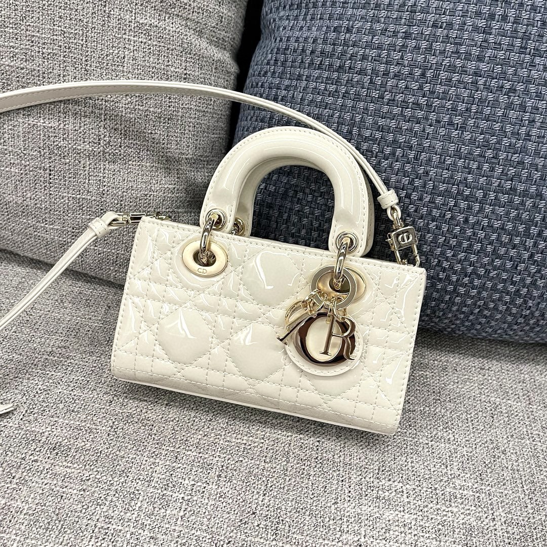 DIOR Lady D-Joy Micro Bag Latte Patent Cannage Calfskin with Gold Hardware