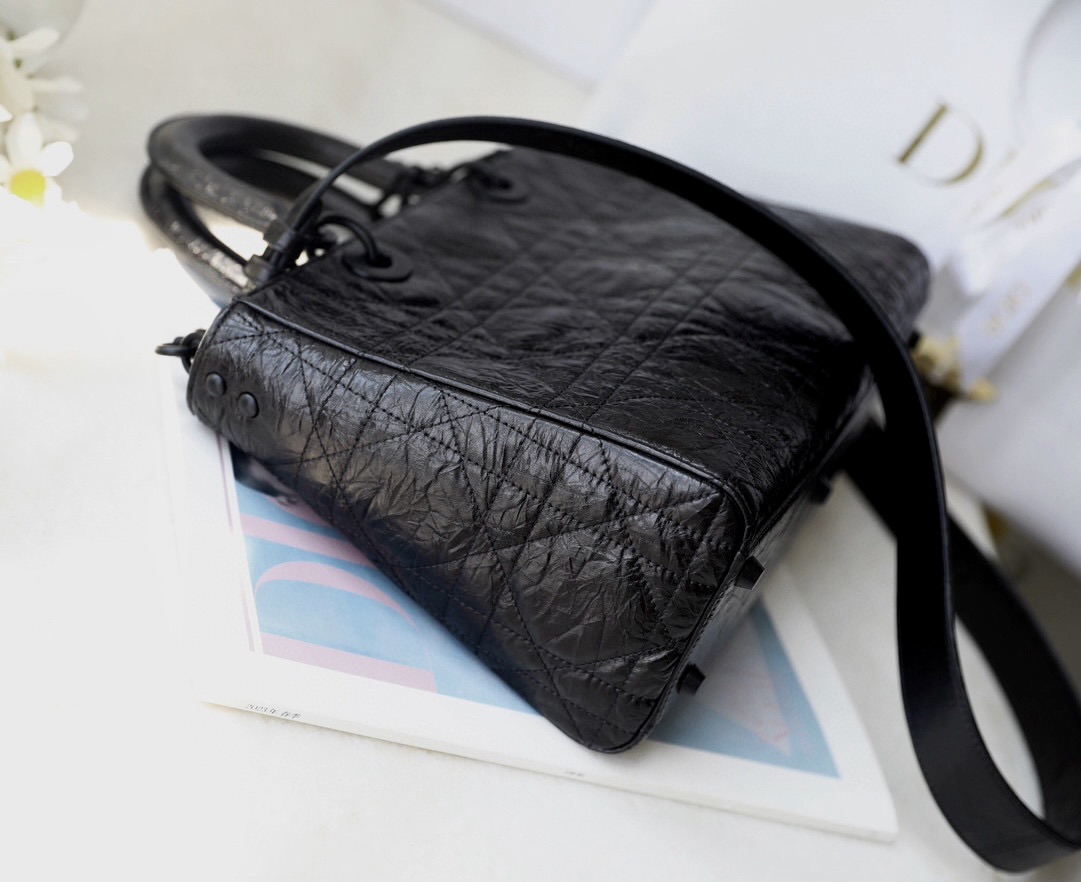 DIOR Medium Lady D-Sire Bag Black Macrocannage Crinkled Calfskin