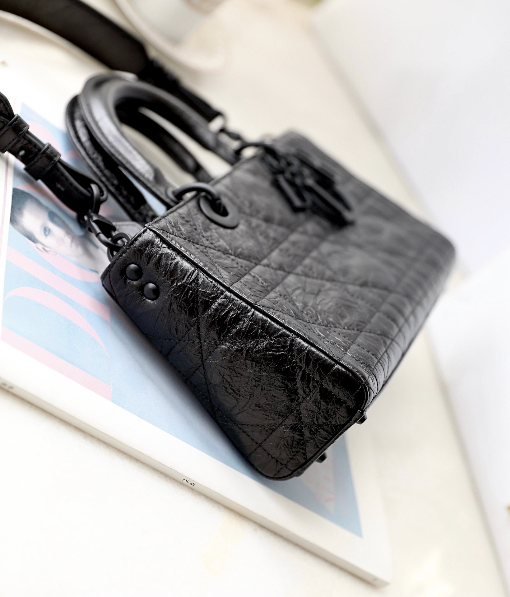 DIOR Small Lady D-Sire Bag Black Macrocannage Crinkled Calfskin