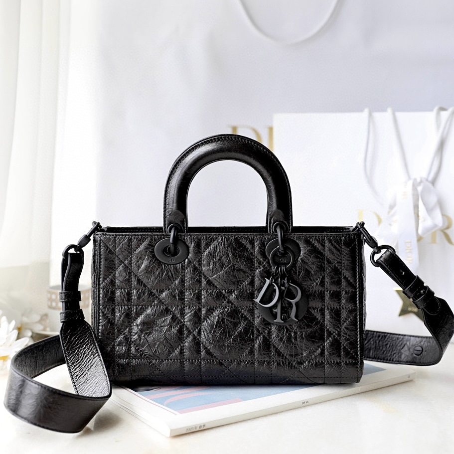 DIOR Small Lady D-Sire Bag Black Macrocannage Crinkled Calfskin