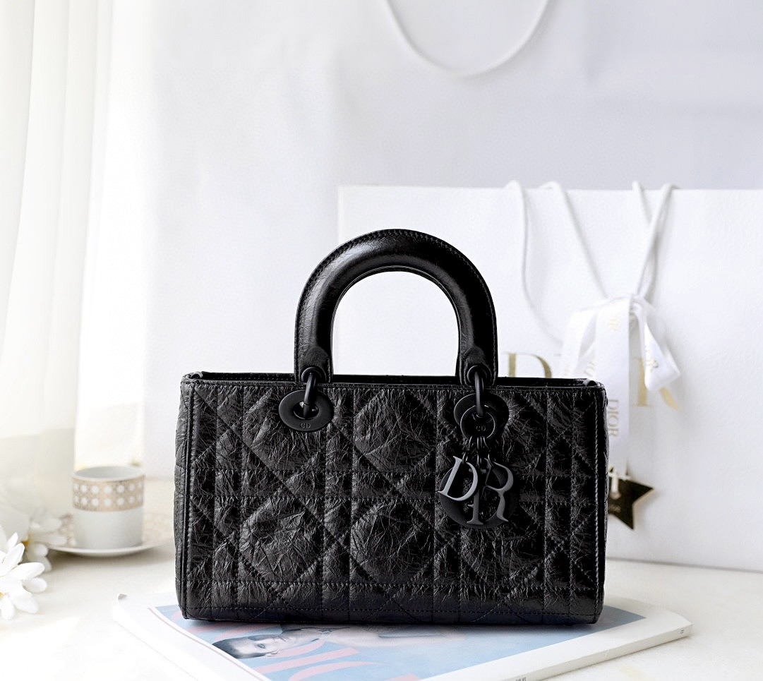 DIOR Small Lady D-Sire Bag Black Macrocannage Crinkled Calfskin