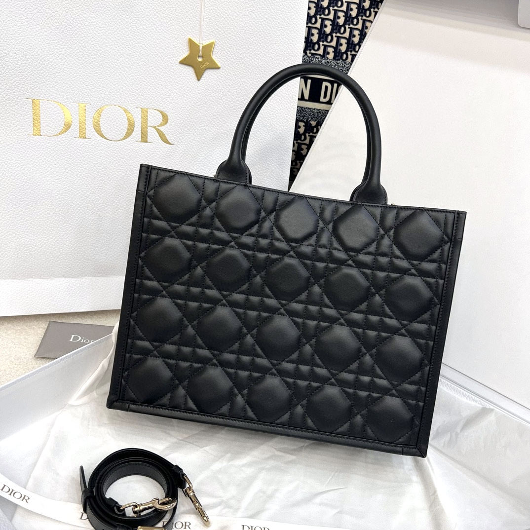 DIOR Medium Dior Book Tote Black Macrocannage Calfskin with Gold Hardware