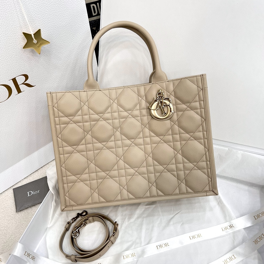 DIOR Medium Dior Book Tote Powder Beige Macrocannage Calfskin with Gold Hardware