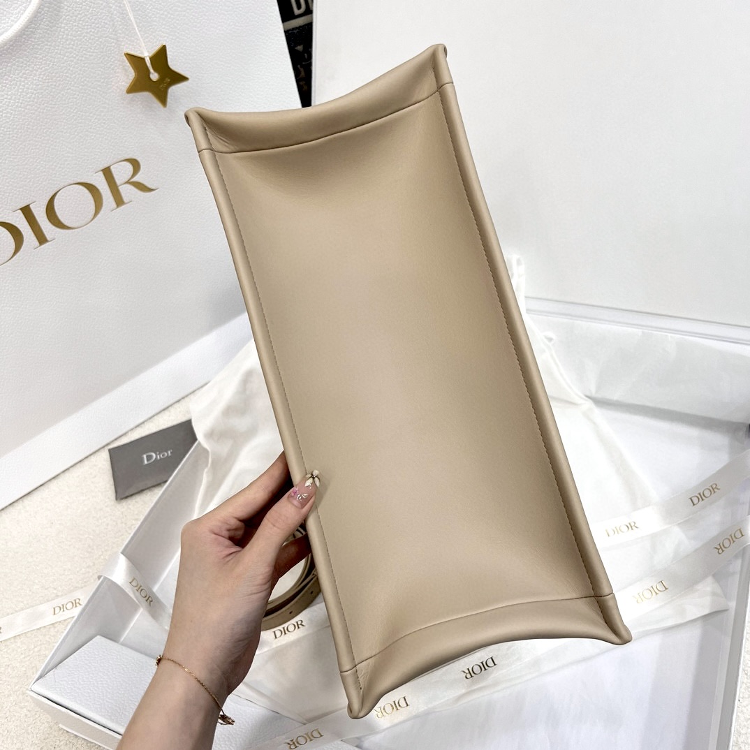 DIOR Medium Dior Book Tote Powder Beige Macrocannage Calfskin with Gold Hardware