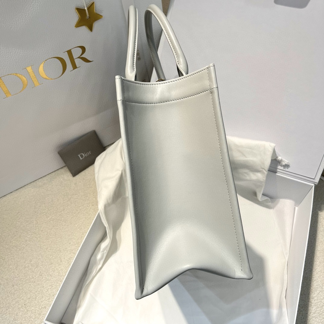 DIOR Medium Dior Book Tote Cloud Gray Macrocannage Calfskin with Gold Hardware