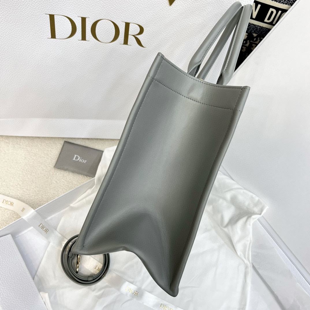 DIOR Medium Dior Book Tote Stone Gray Macrocannage Calfskin with Gold Hardware