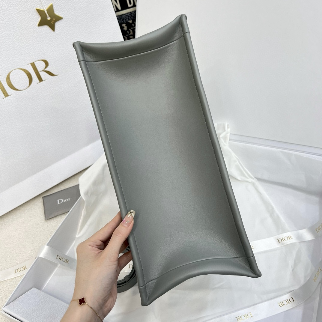 DIOR Medium Dior Book Tote Stone Gray Macrocannage Calfskin with Gold Hardware