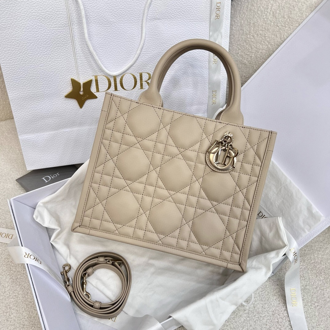 DIOR Small Dior Book Tote Powder Beige Macrocannage Calfskin with Gold Hardware