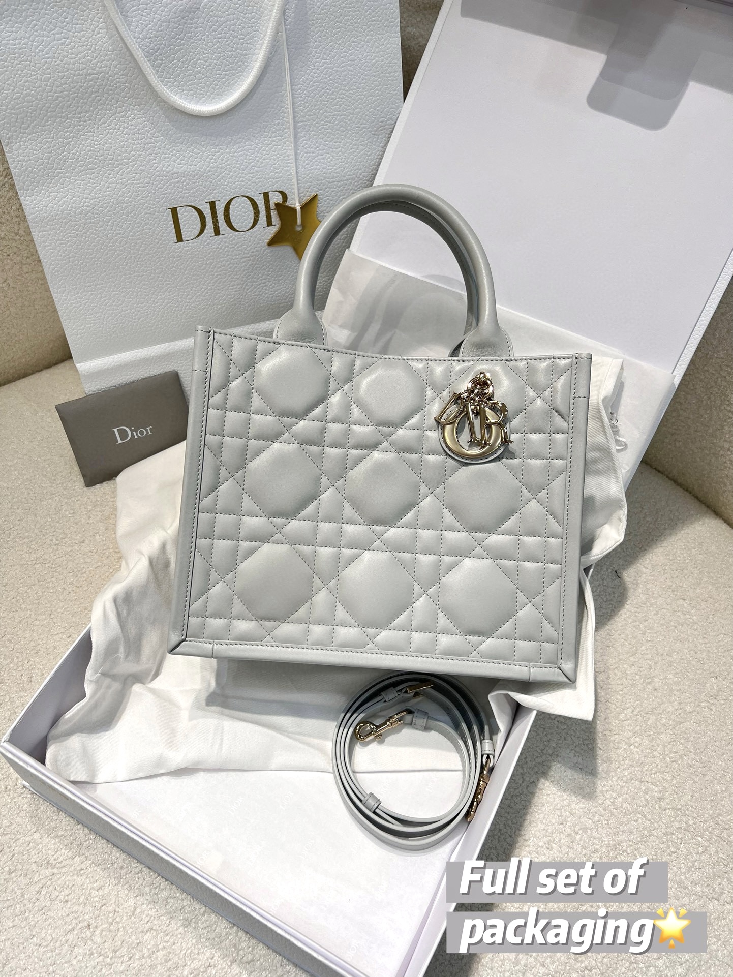 DIOR Small Dior Book Tote Cloud Gray Macrocannage Calfskin with Gold Hardware