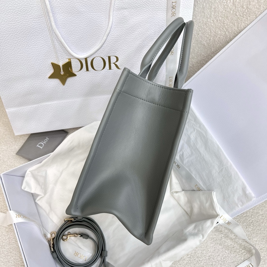 DIOR Small Dior Book Tote Stone Gray Macrocannage Calfskin with Gold Hardware