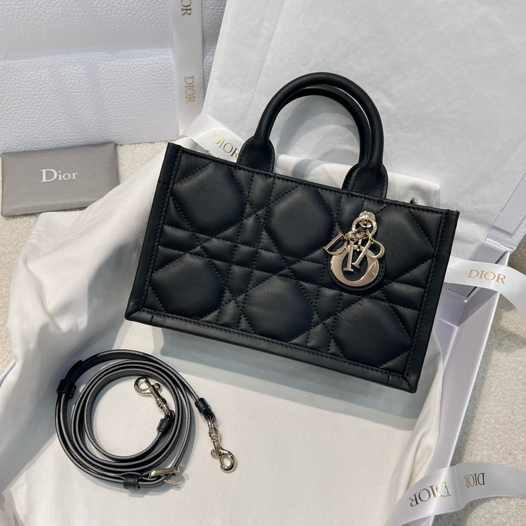 DIOR Mini Dior Book Tote Black Macrocannage Calfskin with Gold Hardware