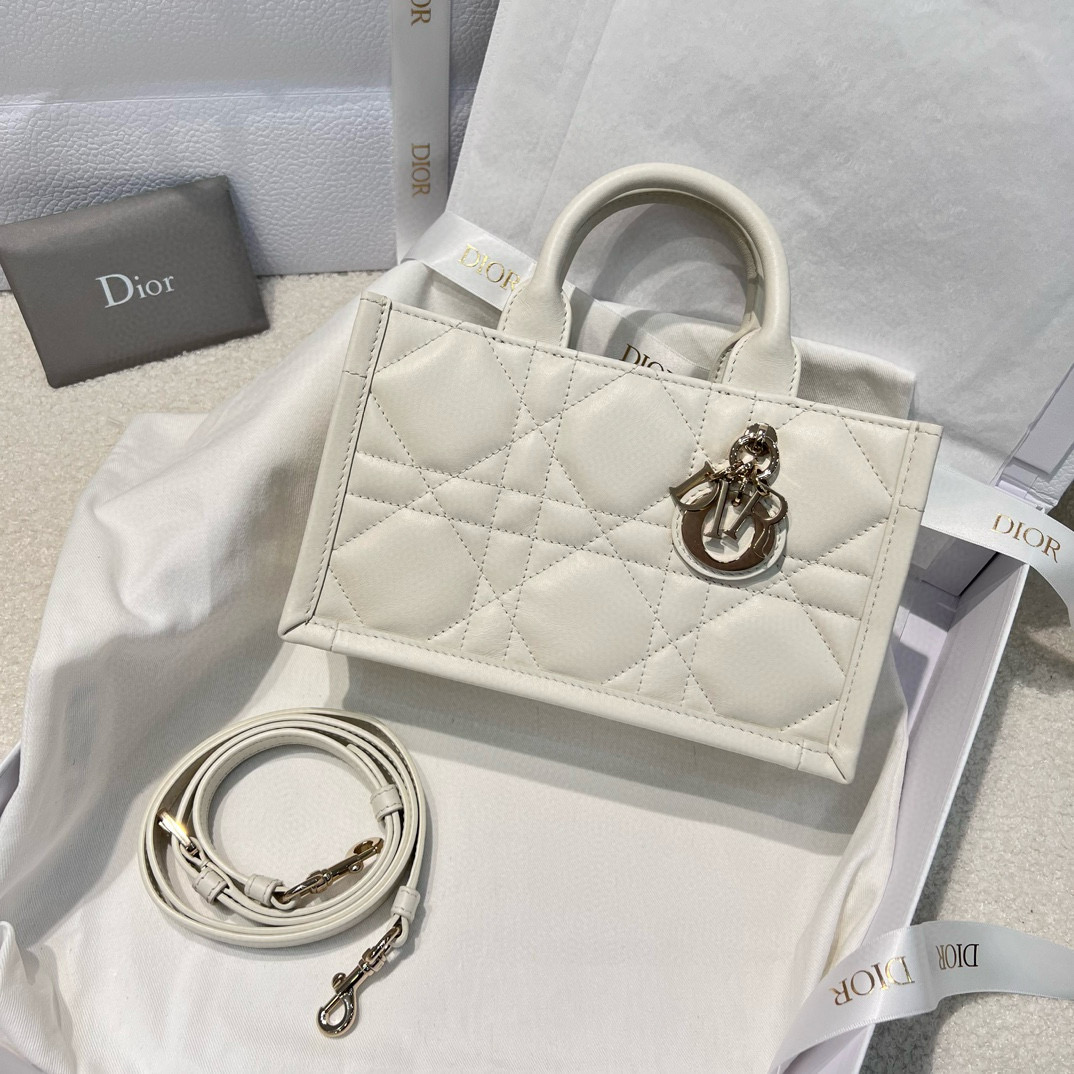 DIOR Mini Dior Book Tote Latte Macrocannage Calfskin with Gold Hardware