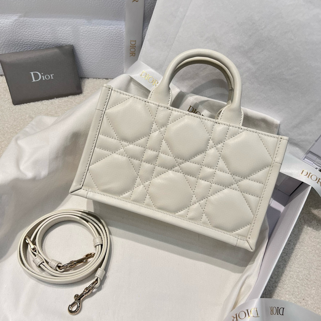 DIOR Mini Dior Book Tote Latte Macrocannage Calfskin with Gold Hardware