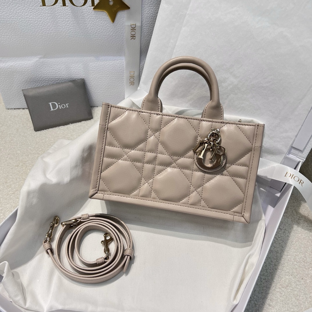 DIOR Mini Dior Book Tote Trench Beige Macrocannage Calfskin with Gold Hardware