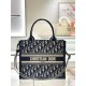 DIOR Small Dior Book Tote Blue Dior Oblique Embroidery and Calfskin