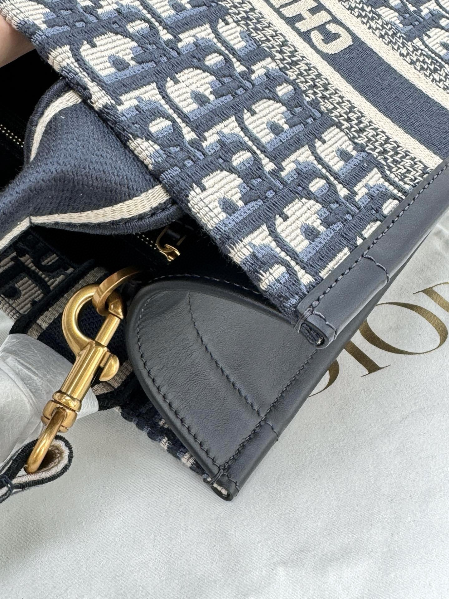 DIOR Small Dior Book Tote Blue Dior Oblique Embroidery and Calfskin