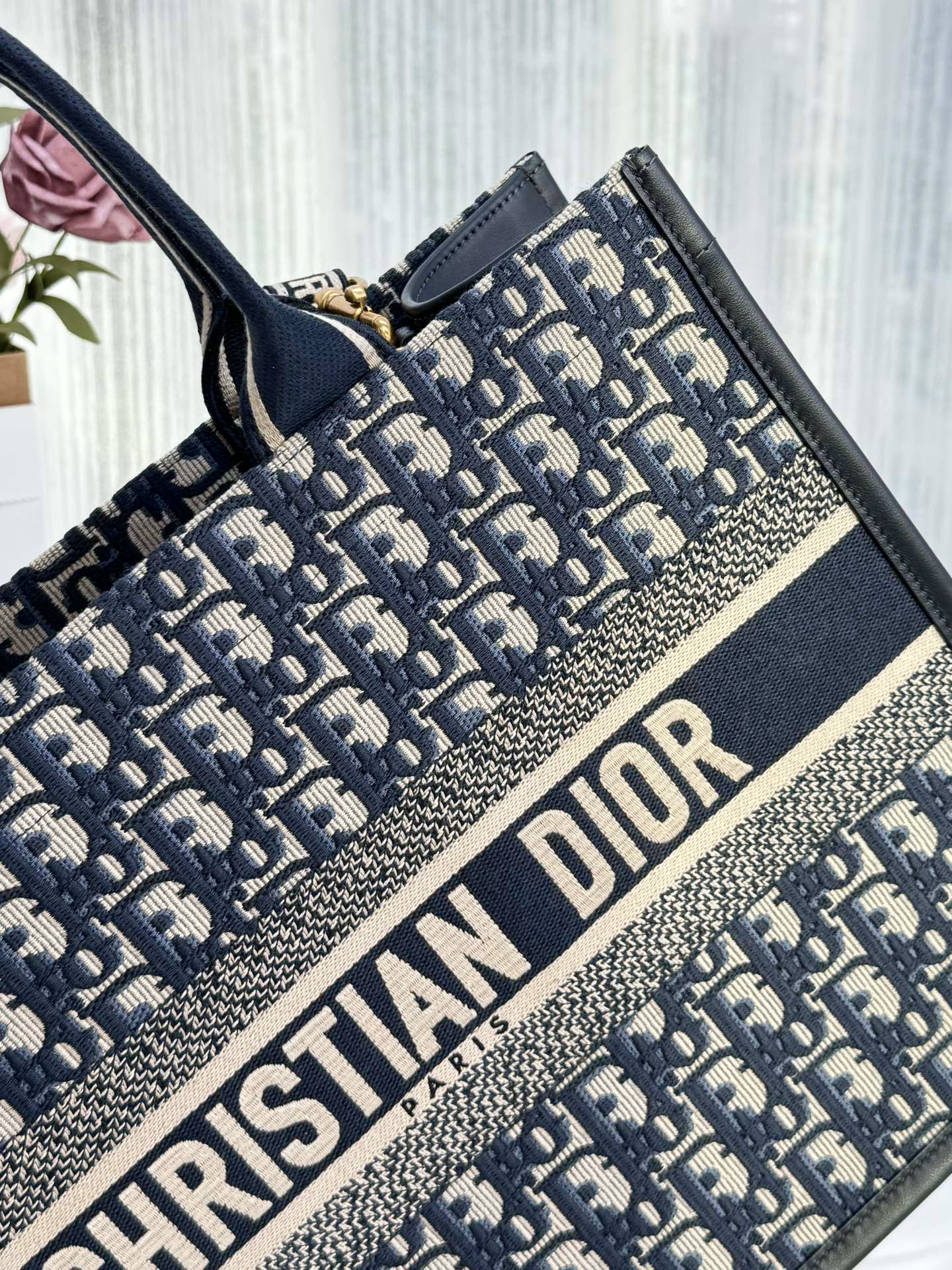 DIOR Medium Dior Book Tote Blue Dior Oblique Embroidery and Calfskin