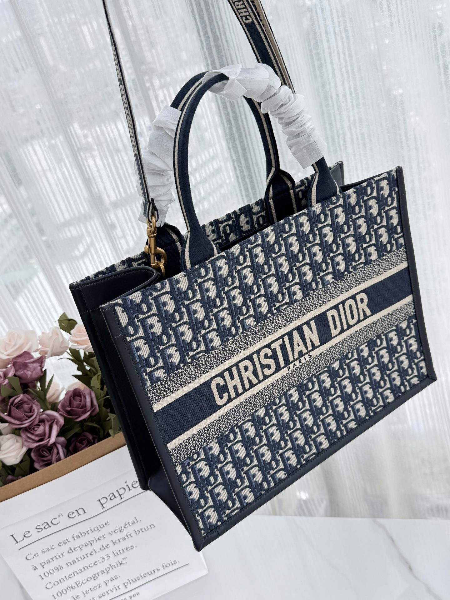 DIOR Medium Dior Book Tote Blue Dior Oblique Embroidery and Calfskin